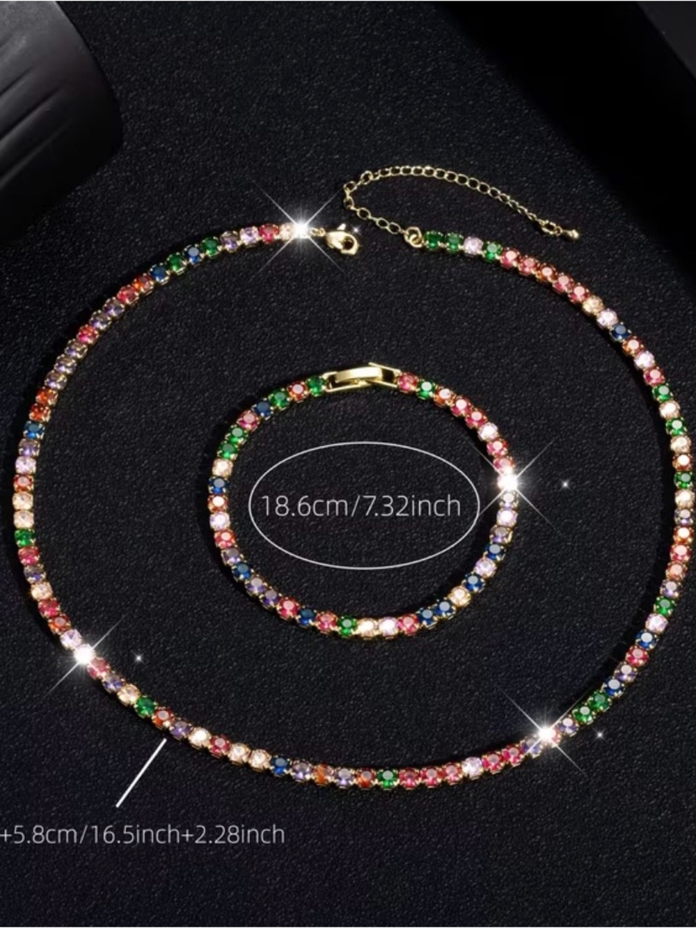 ❌SOLD OUT❌ Gold Multi-Color Crystal Tennis Necklace – Vibrant Rainbow Necklace - Picture 4 of 5